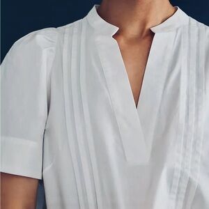 Maeve Poplin Pintuck Blouse - white- size 12